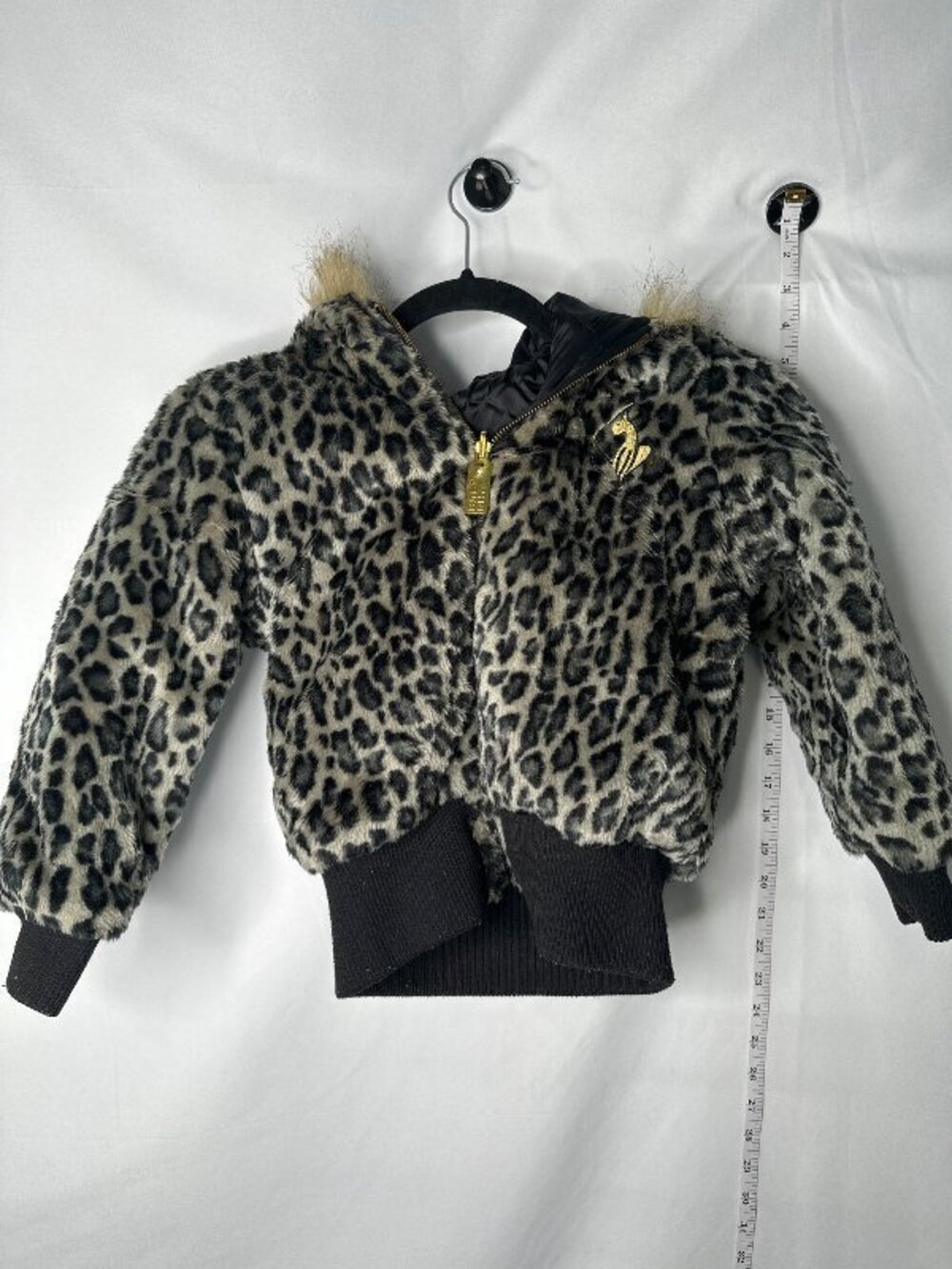 Baby Phat Faux Fur Leopard Print Hooded Bomber Jacket S Y2K Streetwear